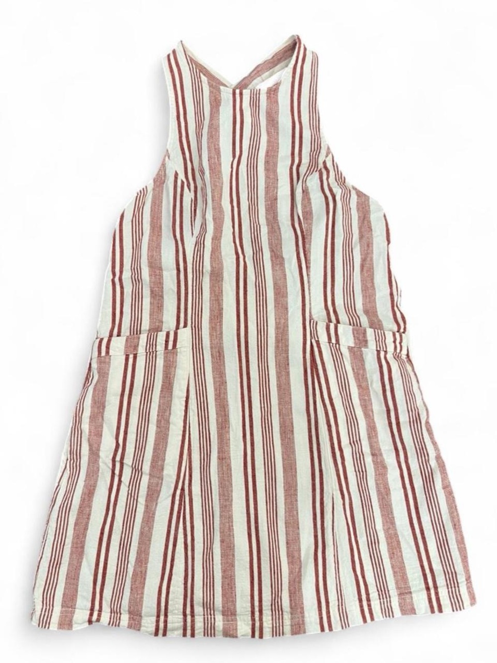 American Eagle Red Cream Striped Linen Blend Dress Medium
